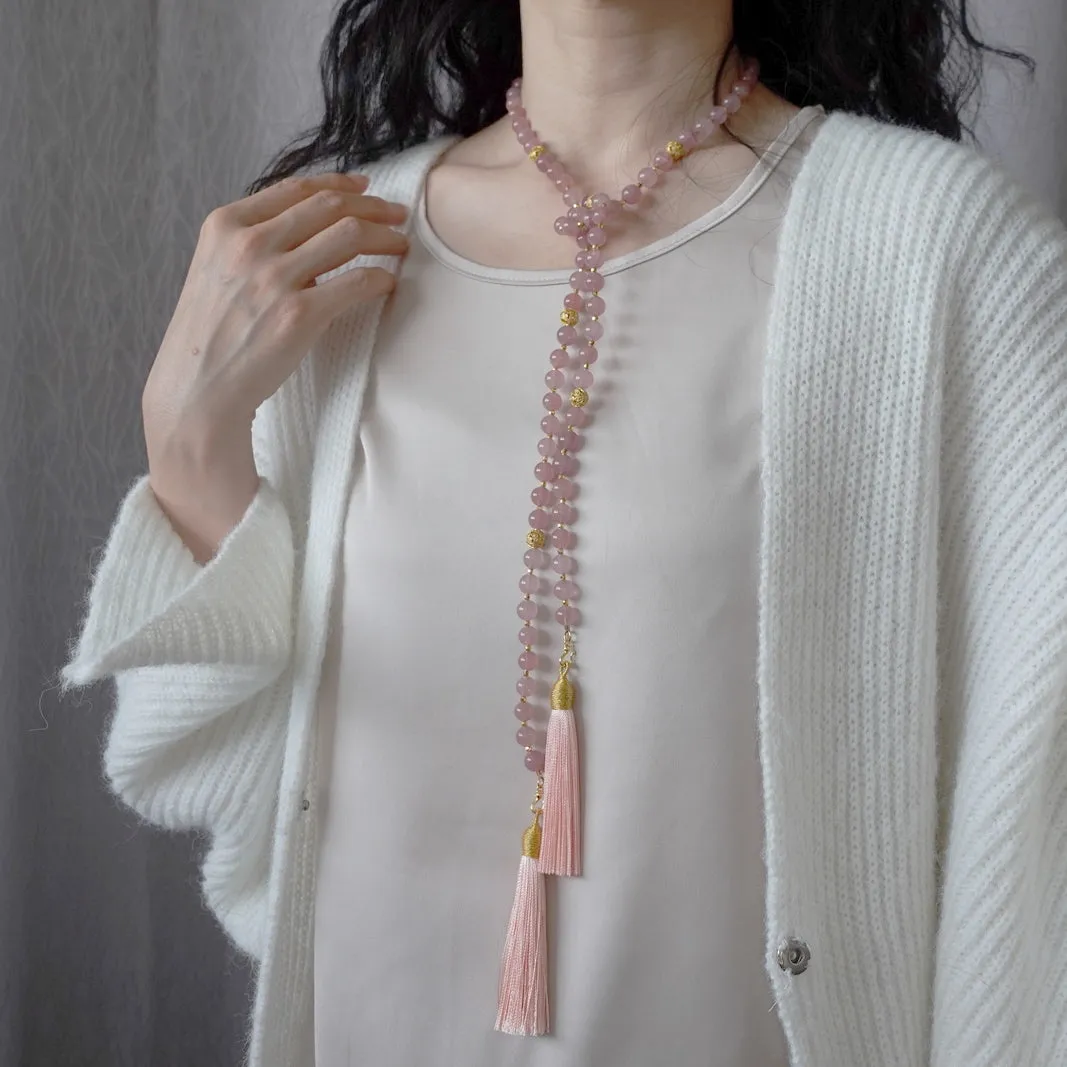 Return to Origin Multi-style Rose Quartz Beaded Necklace with Tassels