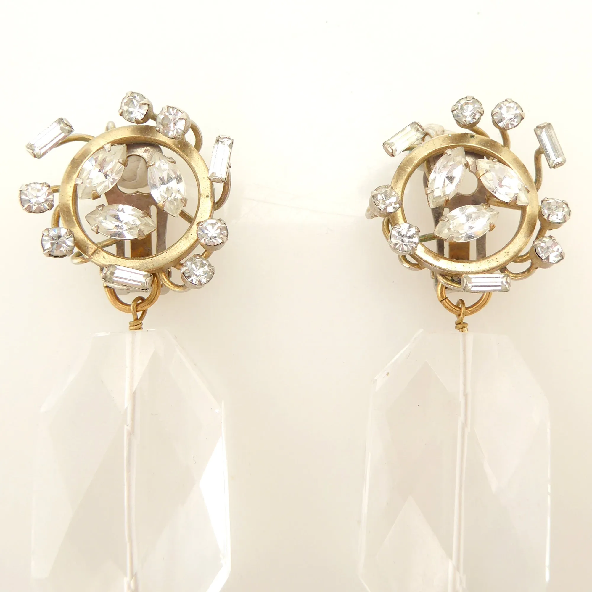 Rhinestone spray and faceted quartz earrings