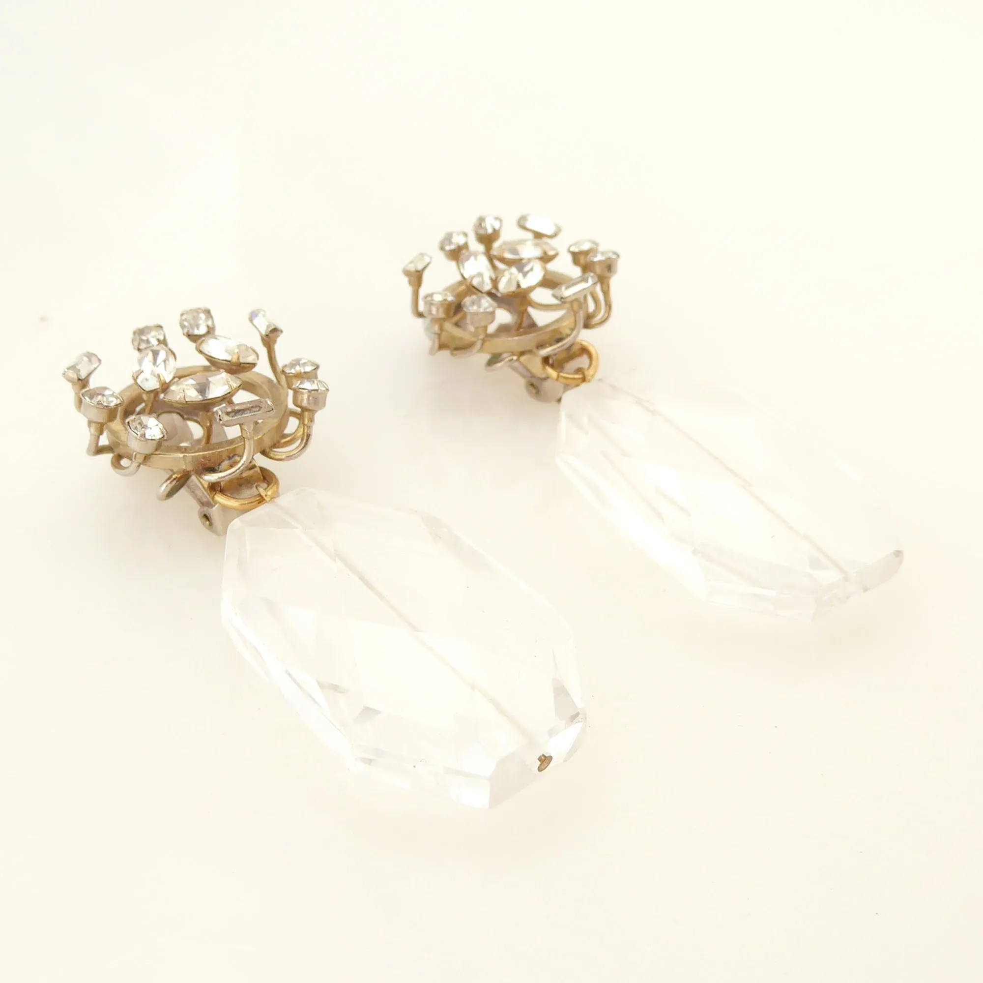 Rhinestone spray and faceted quartz earrings