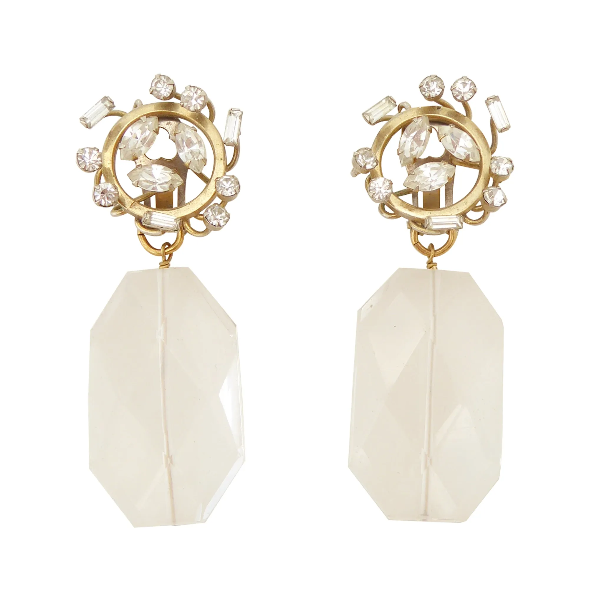 Rhinestone spray and faceted quartz earrings