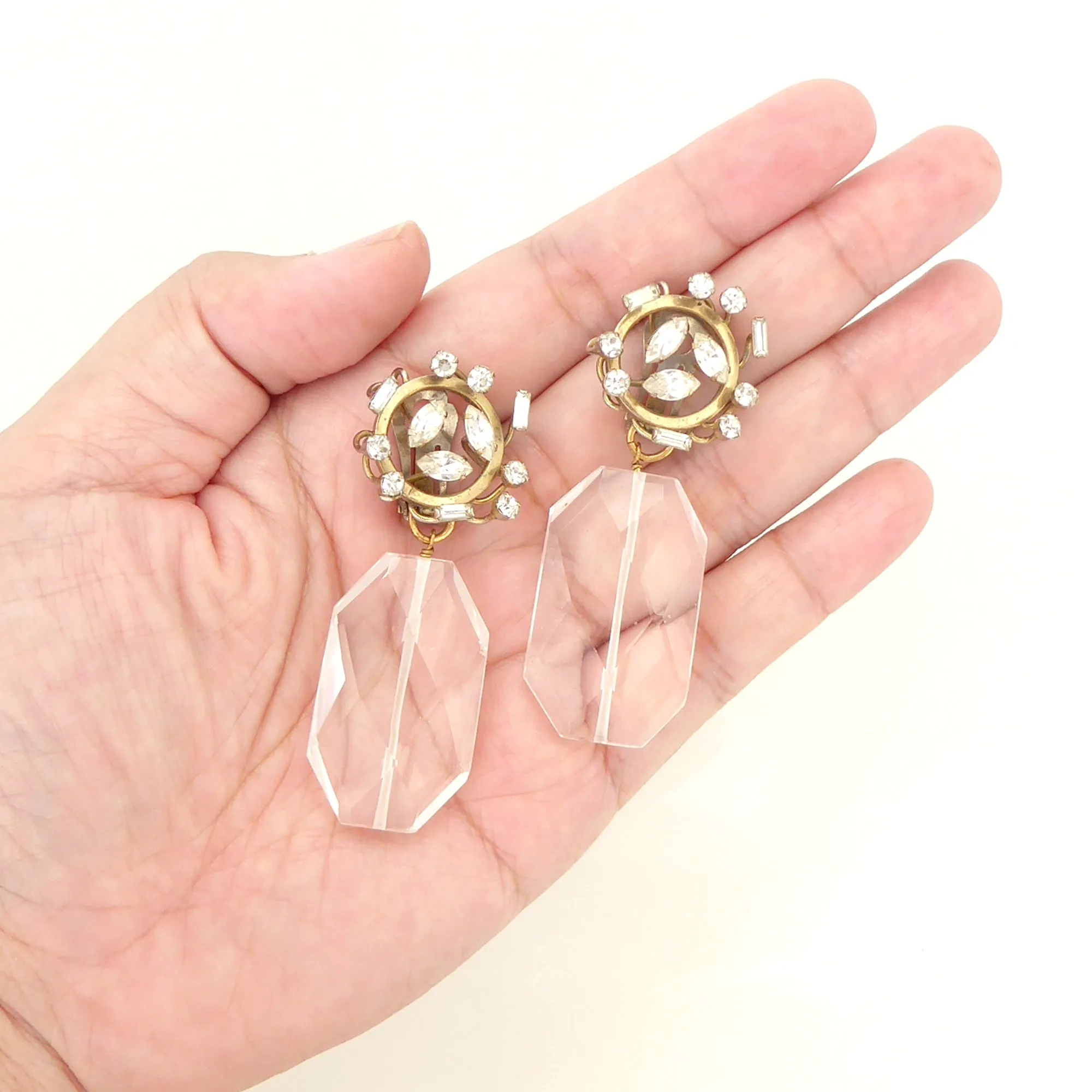 Rhinestone spray and faceted quartz earrings