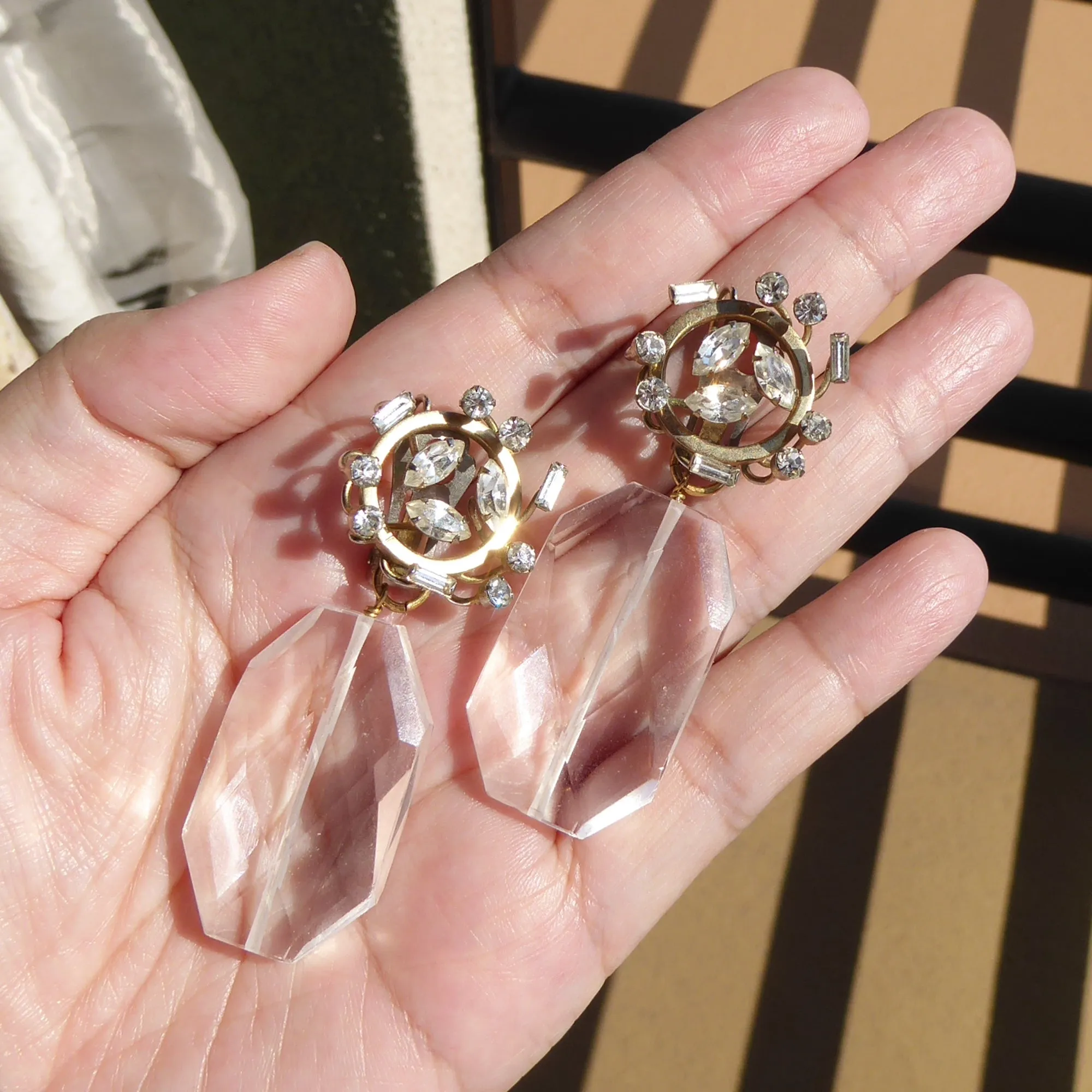 Rhinestone spray and faceted quartz earrings