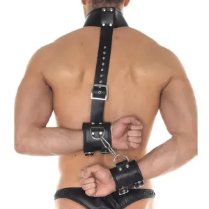 Rimba Adjustable Black Leather Neck Collar and Wrist Cuff Restraint
