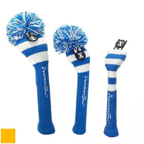 RocketTour Royal Blue Base Rugby Stripe Pom Pom Headcover Driver Royal/White