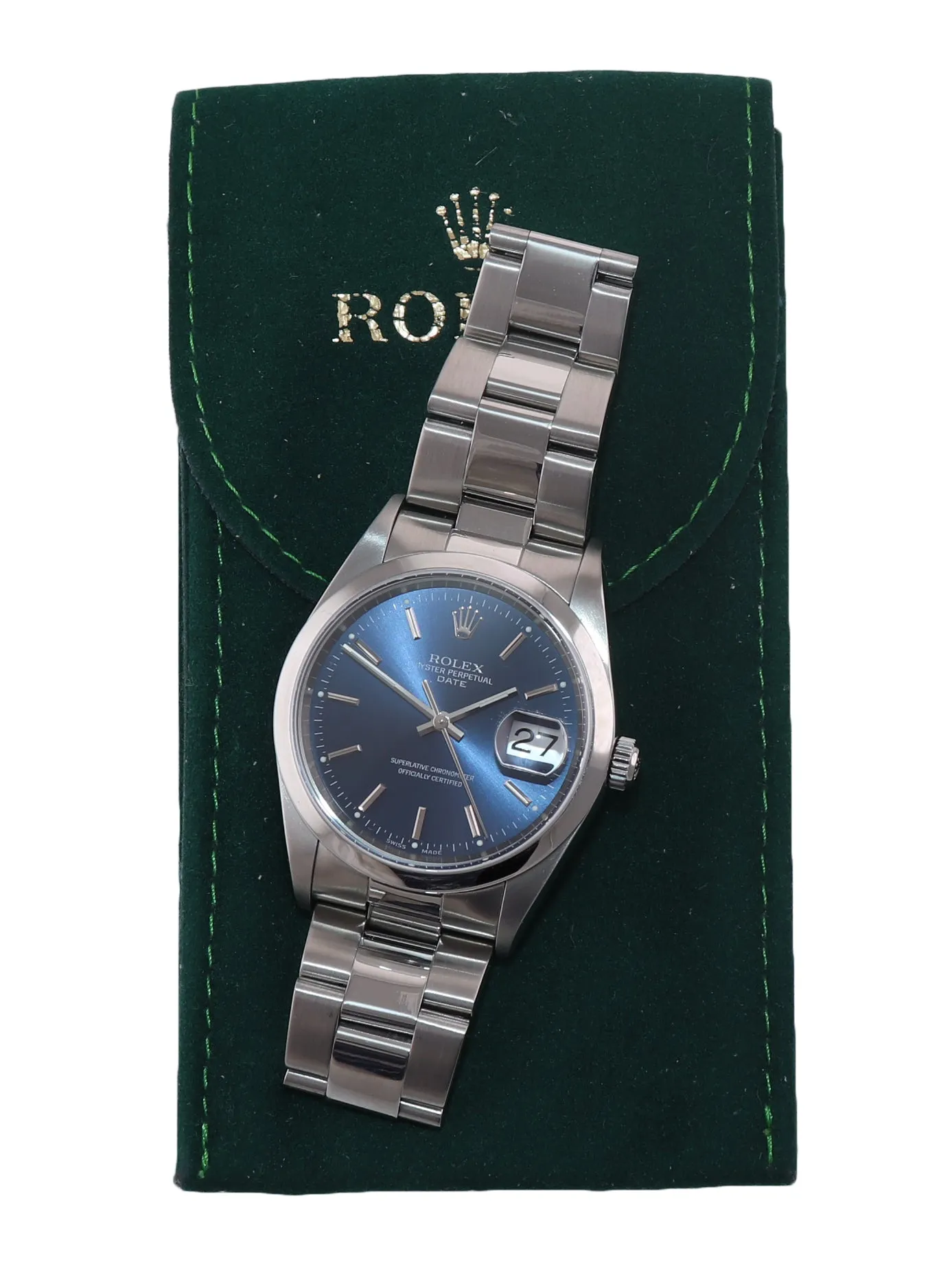 Rolex Date Oyster Perpetual Stainless Steel Blue 15200 34mm Watch Box