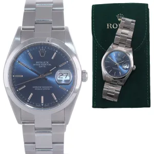 Rolex Date Oyster Perpetual Stainless Steel Blue 15200 34mm Watch Box
