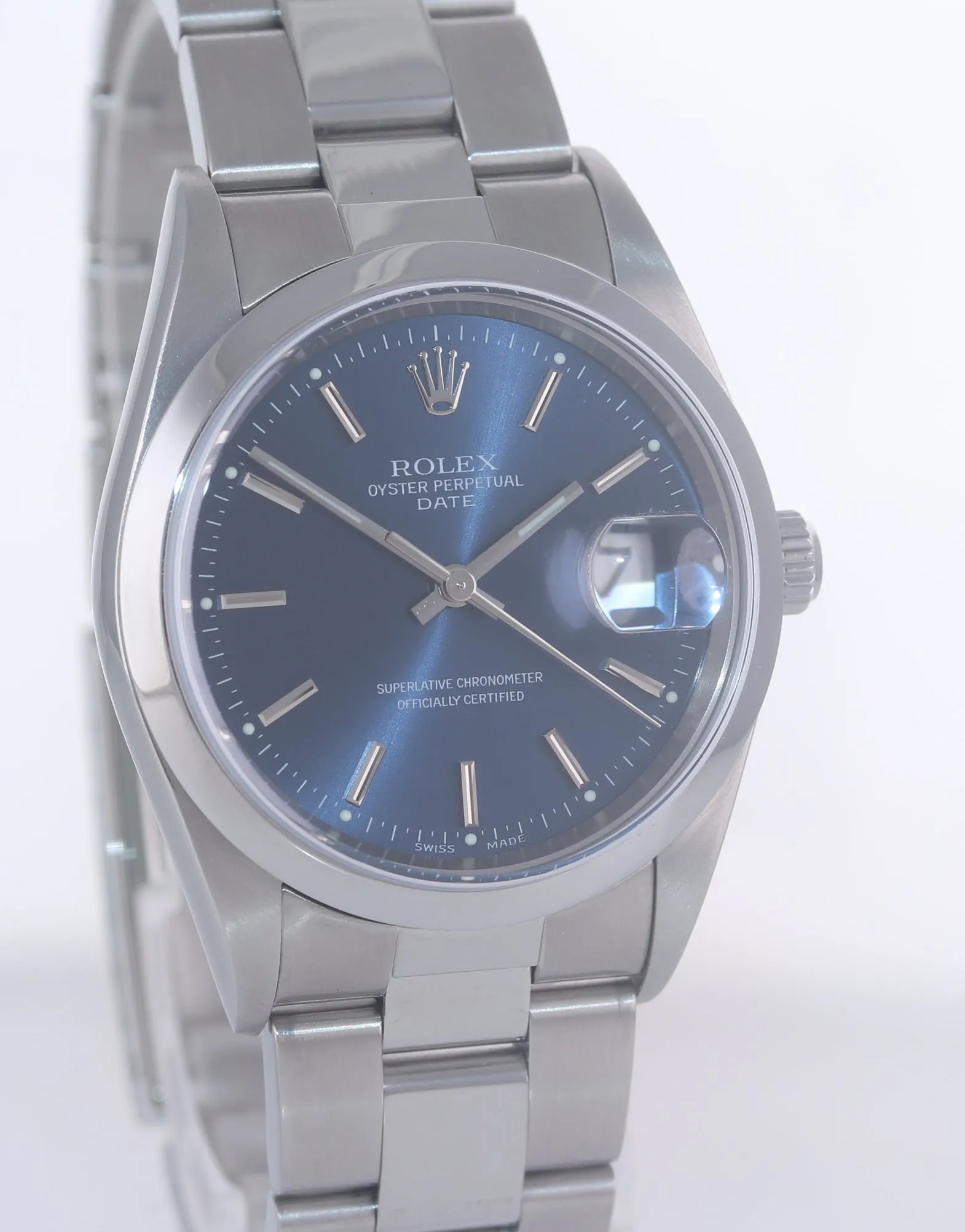 Rolex Date Oyster Perpetual Stainless Steel Blue 15200 34mm Watch Box