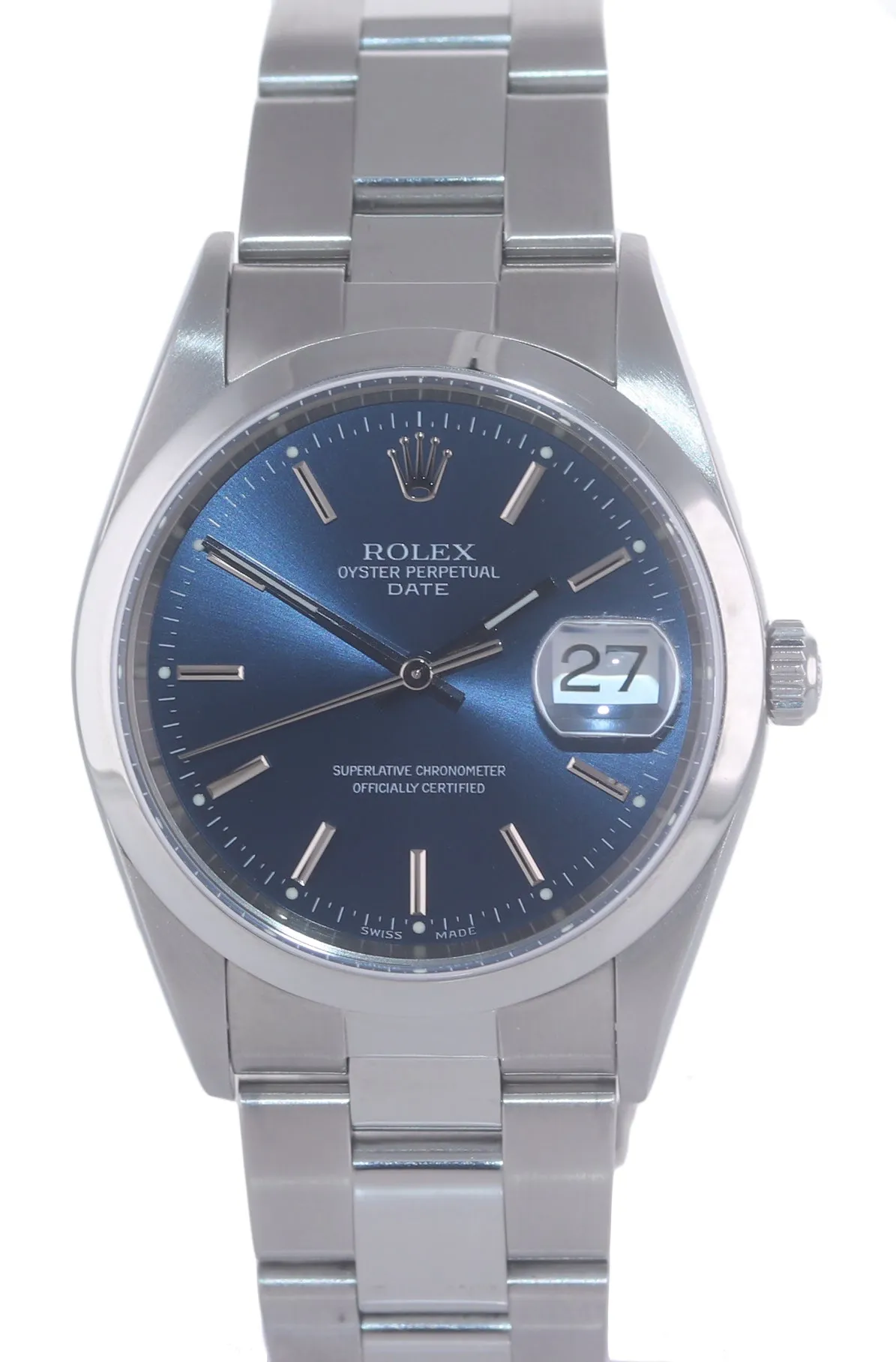 Rolex Date Oyster Perpetual Stainless Steel Blue 15200 34mm Watch Box