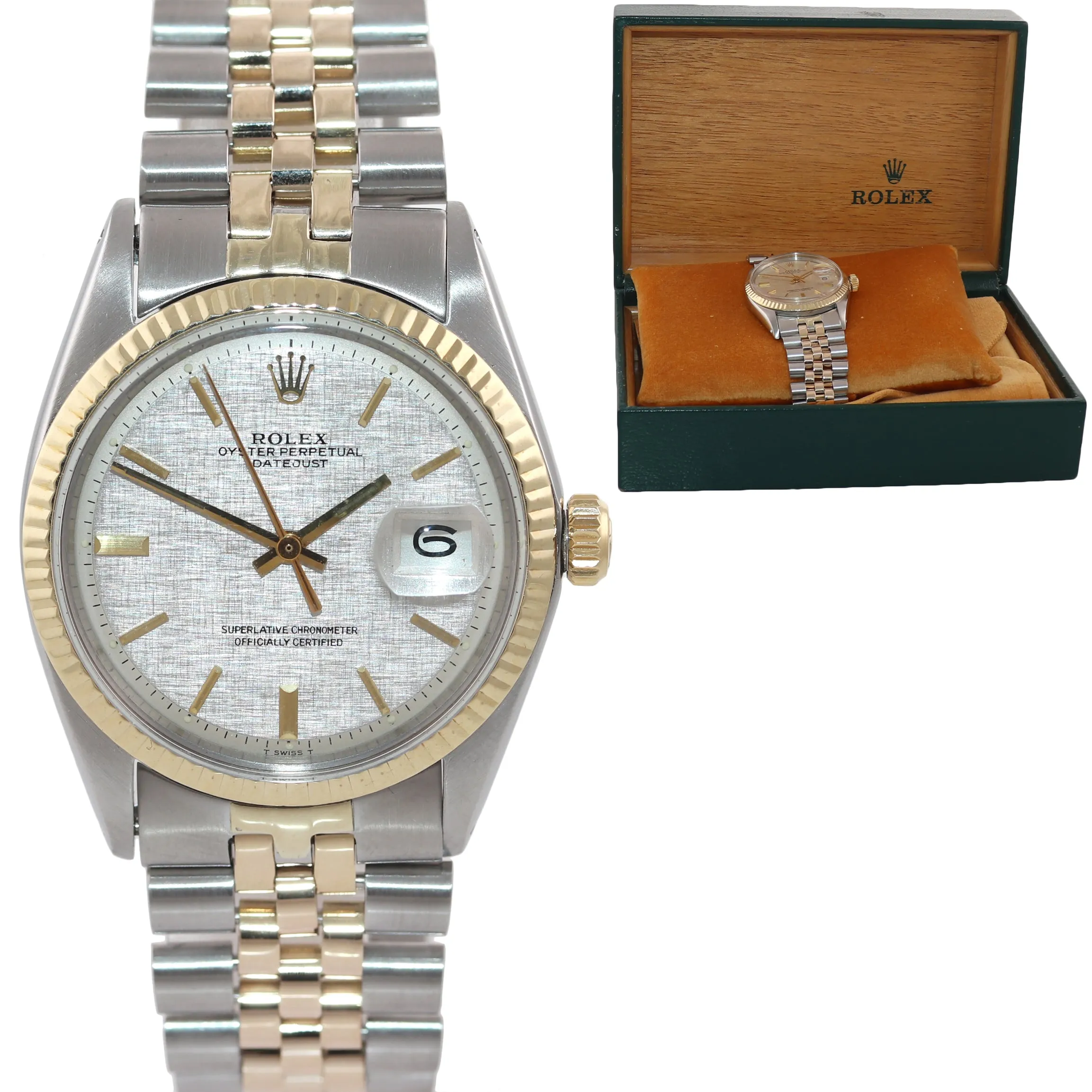 Rolex Datejust 1601 Pie Pan Silver Linen Two Tone Gold Jubilee Watch Box