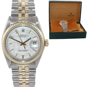 Rolex Datejust 1601 Pie Pan Silver Linen Two Tone Gold Jubilee Watch Box