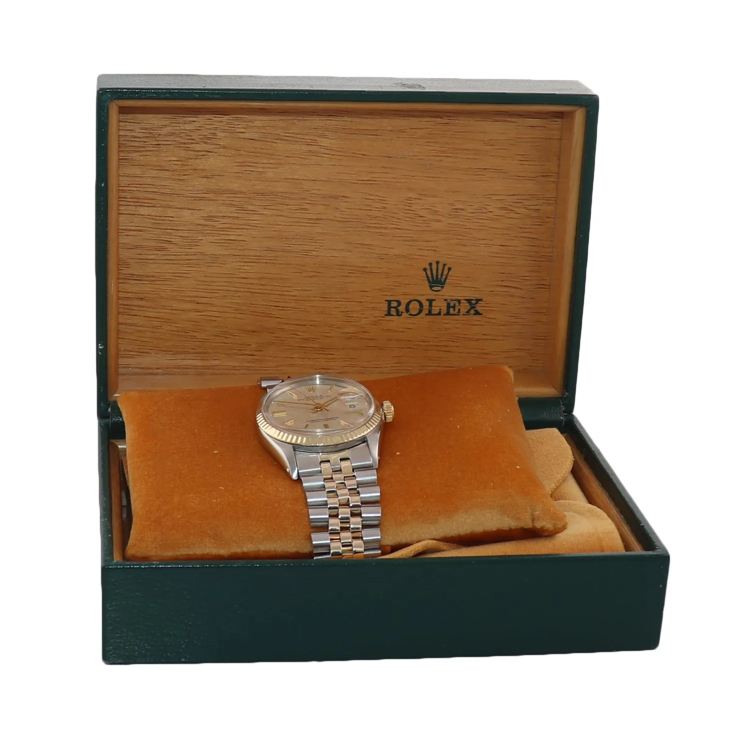 Rolex Datejust 1601 Pie Pan Silver Tapestry Two Tone Gold Jubilee Watch Box