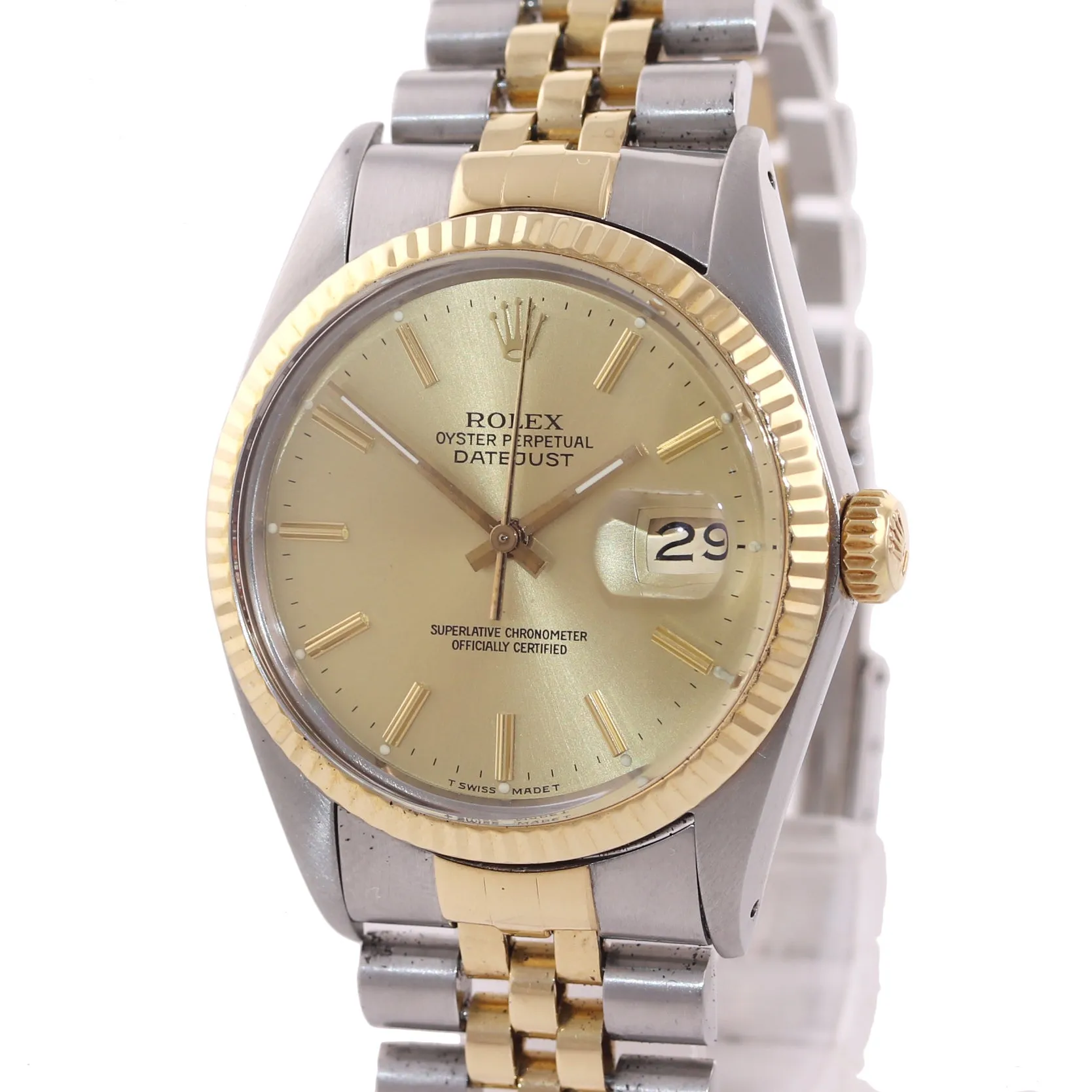 Rolex DateJust 16013 Two Tone 18k Gold Steel Jubilee Band Champagne Dial Watch
