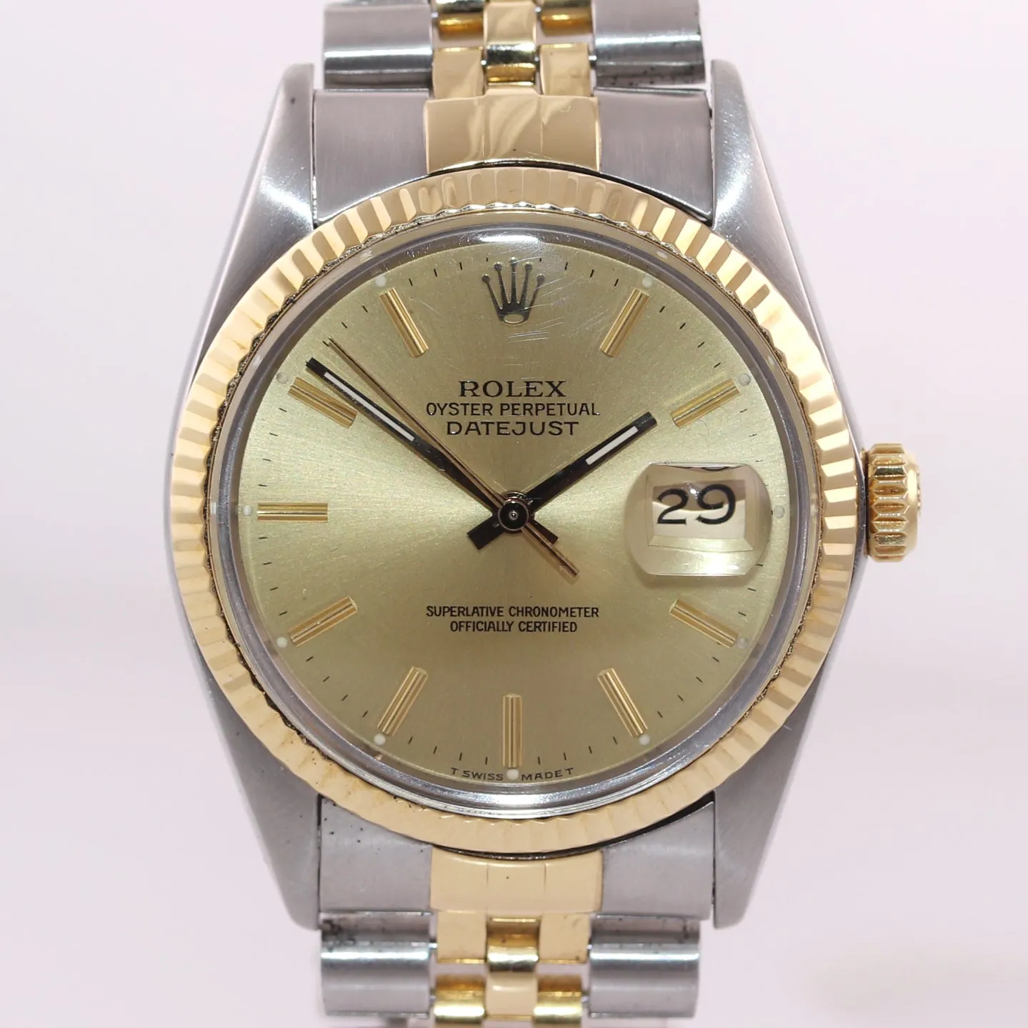 Rolex DateJust 16013 Two Tone 18k Gold Steel Jubilee Band Champagne Dial Watch