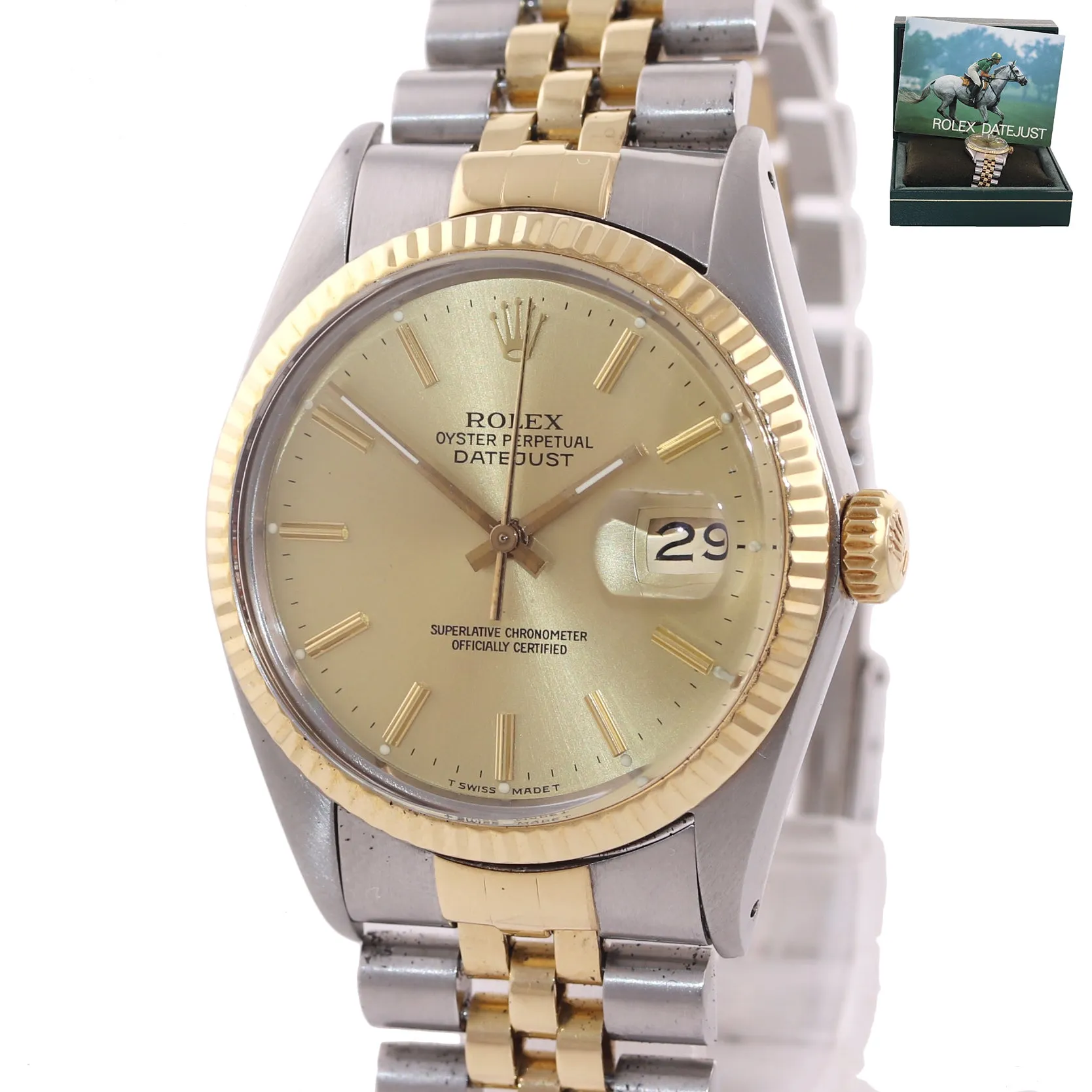 Rolex DateJust 16013 Two Tone 18k Gold Steel Jubilee Band Champagne Dial Watch