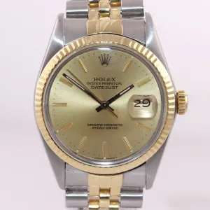Rolex DateJust 16013 Two Tone 18k Gold Steel Jubilee Band Champagne Dial Watch