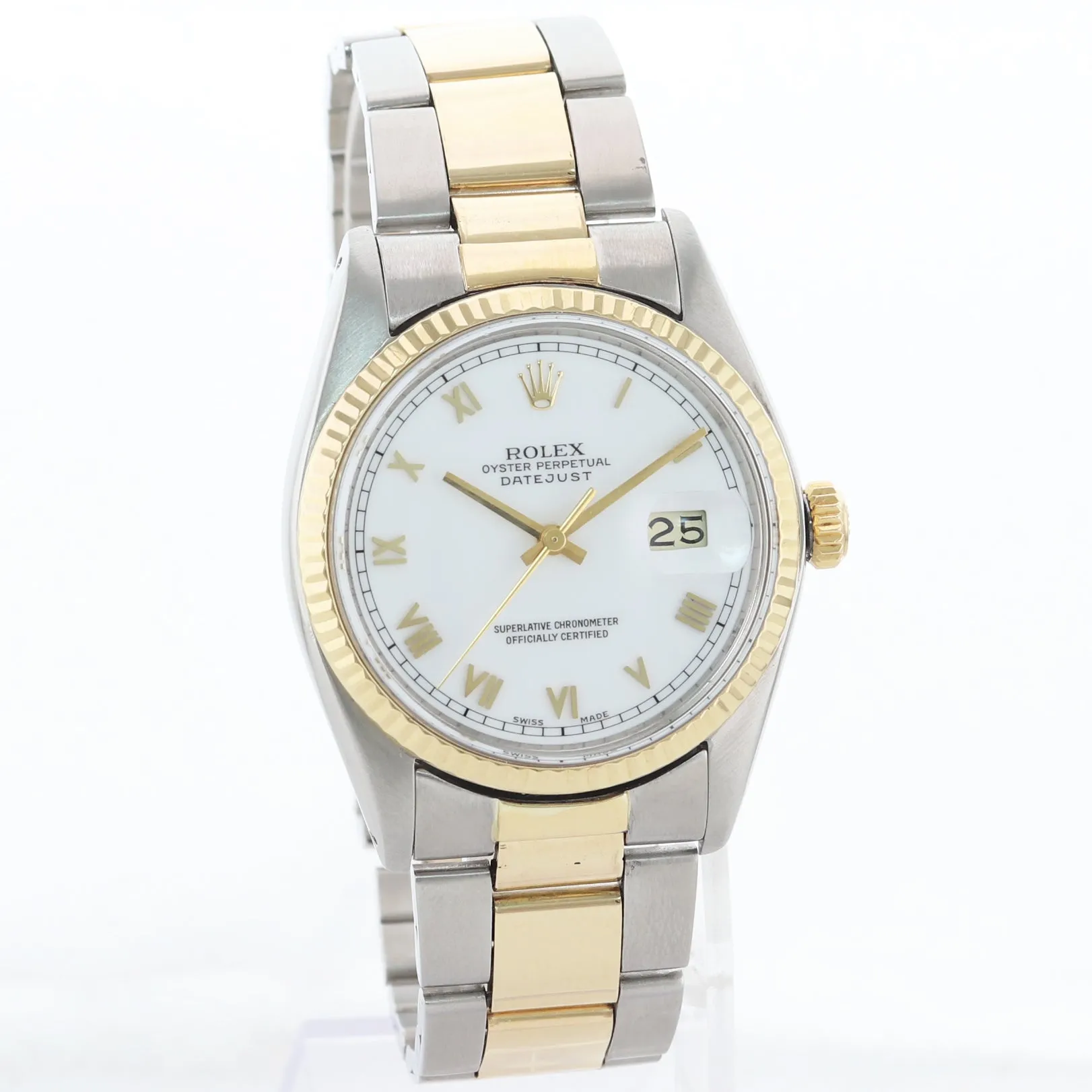 Rolex DateJust 16013 White Roman Two Tone Gold Oyster Band Watch Box