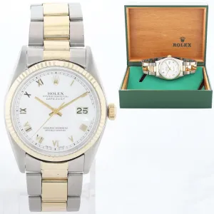 Rolex DateJust 16013 White Roman Two Tone Gold Oyster Band Watch Box