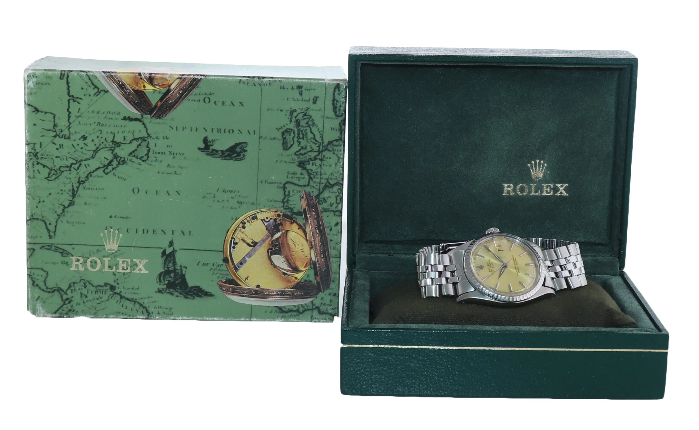 Rolex DateJust 1603 Steel Silver Jubilee Band Date Fluted 36mm Watch Box
