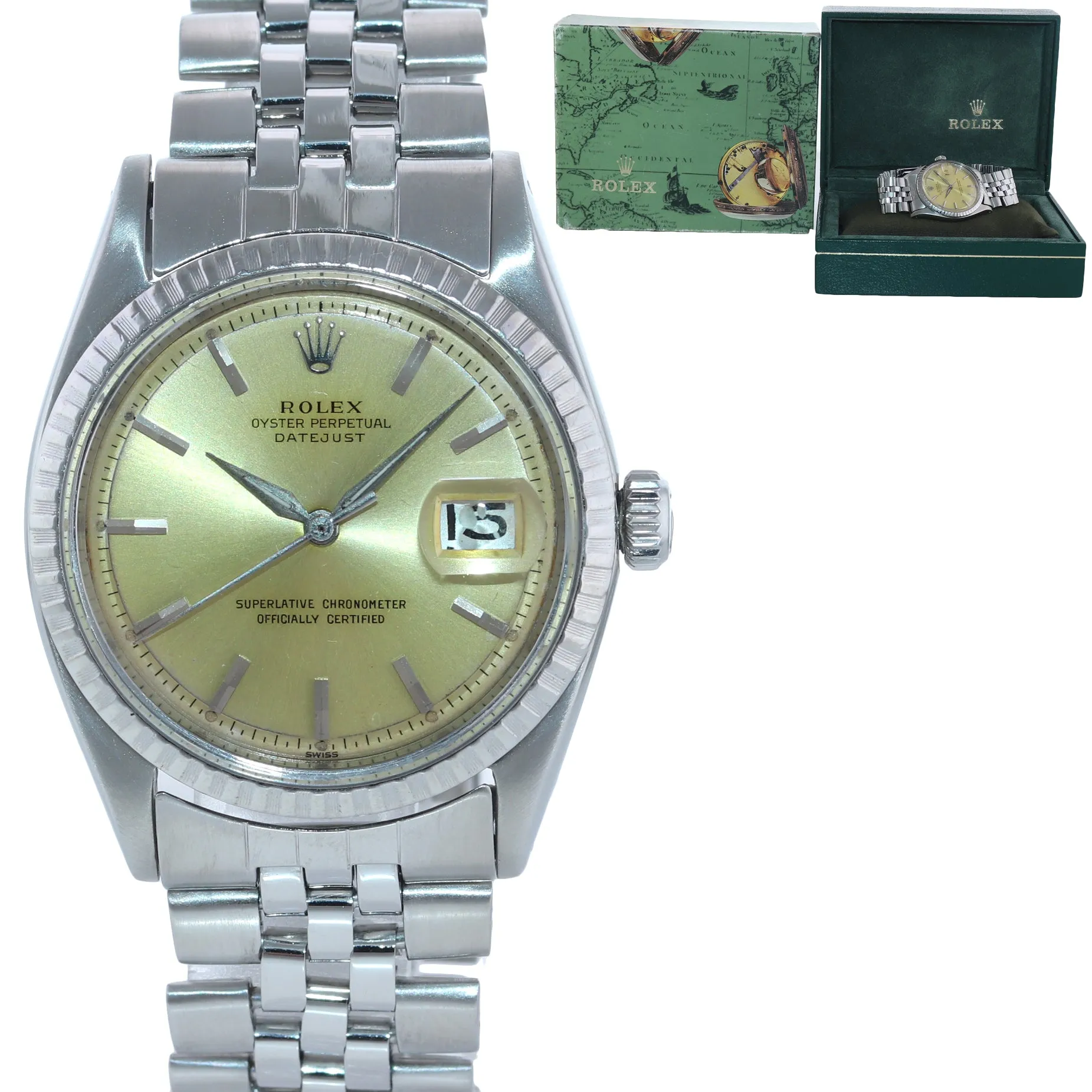 Rolex DateJust 1603 Steel Silver Jubilee Band Date Fluted 36mm Watch Box