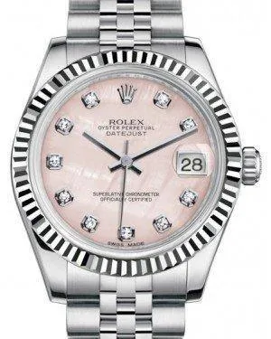 Rolex Datejust 31mm Lady Midsize White Gold/Steel Pink Mother of Pearl Diamond Dial & Fluted Bezel Jubilee Bracelet 178274 - NEW