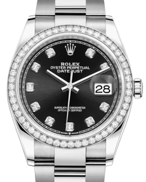 Rolex Datejust 36 White Gold/Steel Black Diamond Dial & Diamond Bezel Oyster Bracelet 126284RBR