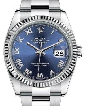Rolex Datejust 36 White Gold/Steel Blue Roman Dial & Fluted Bezel Oyster Bracelet 116234