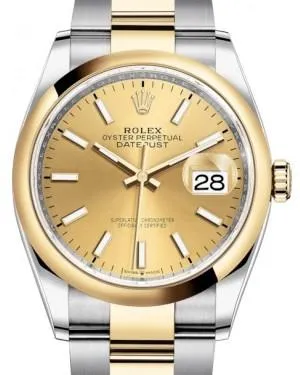Rolex Datejust 36 Yellow Gold/Steel Champagne Index Dial & Smooth Domed Bezel Oyster Bracelet 126203