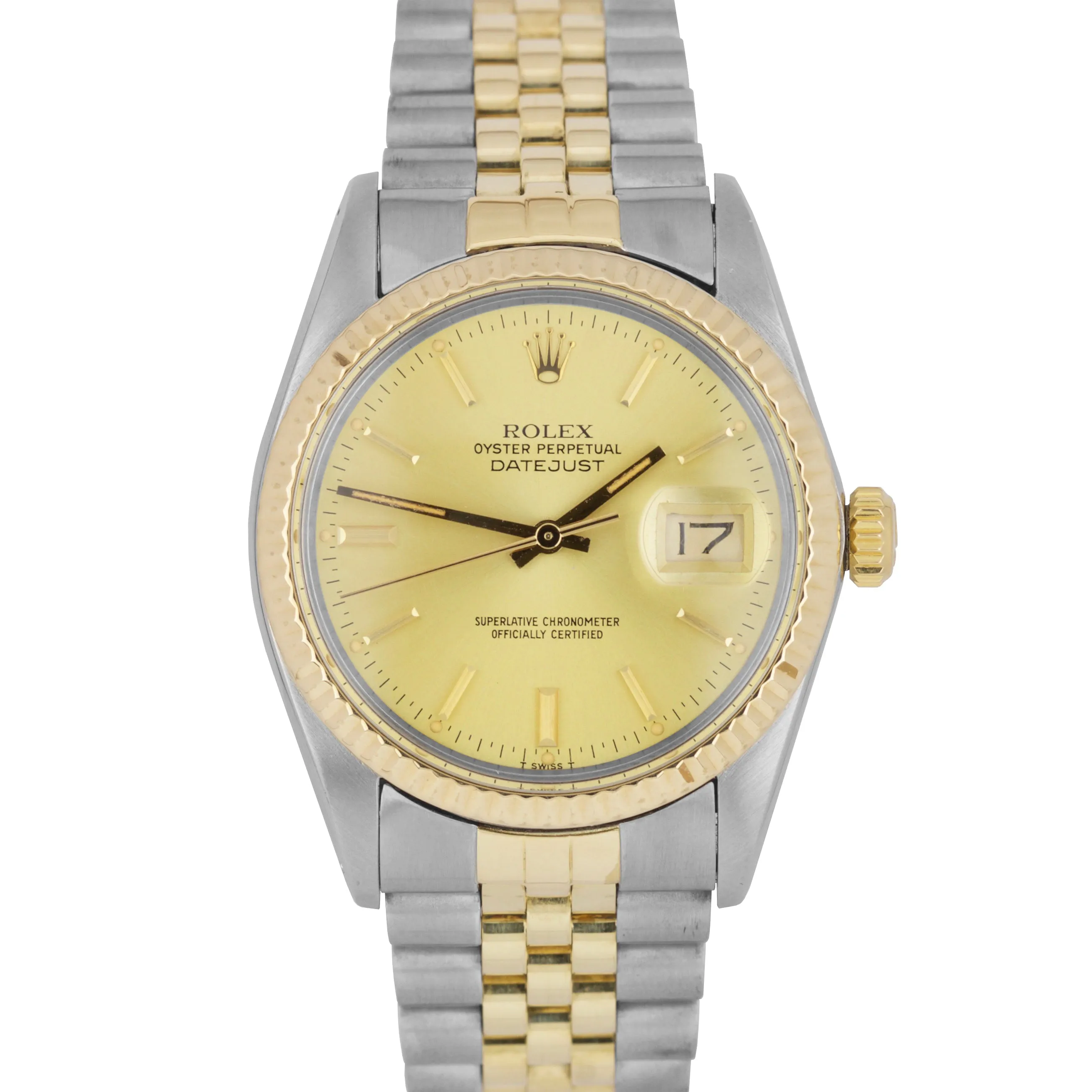 Rolex DateJust 36mm 16013 Two-Tone Yellow Gold Stainless Champagne Jubilee Watch