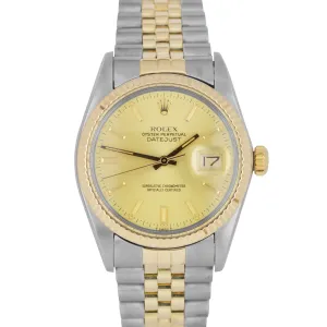 Rolex DateJust 36mm 16013 Two-Tone Yellow Gold Stainless Champagne Jubilee Watch