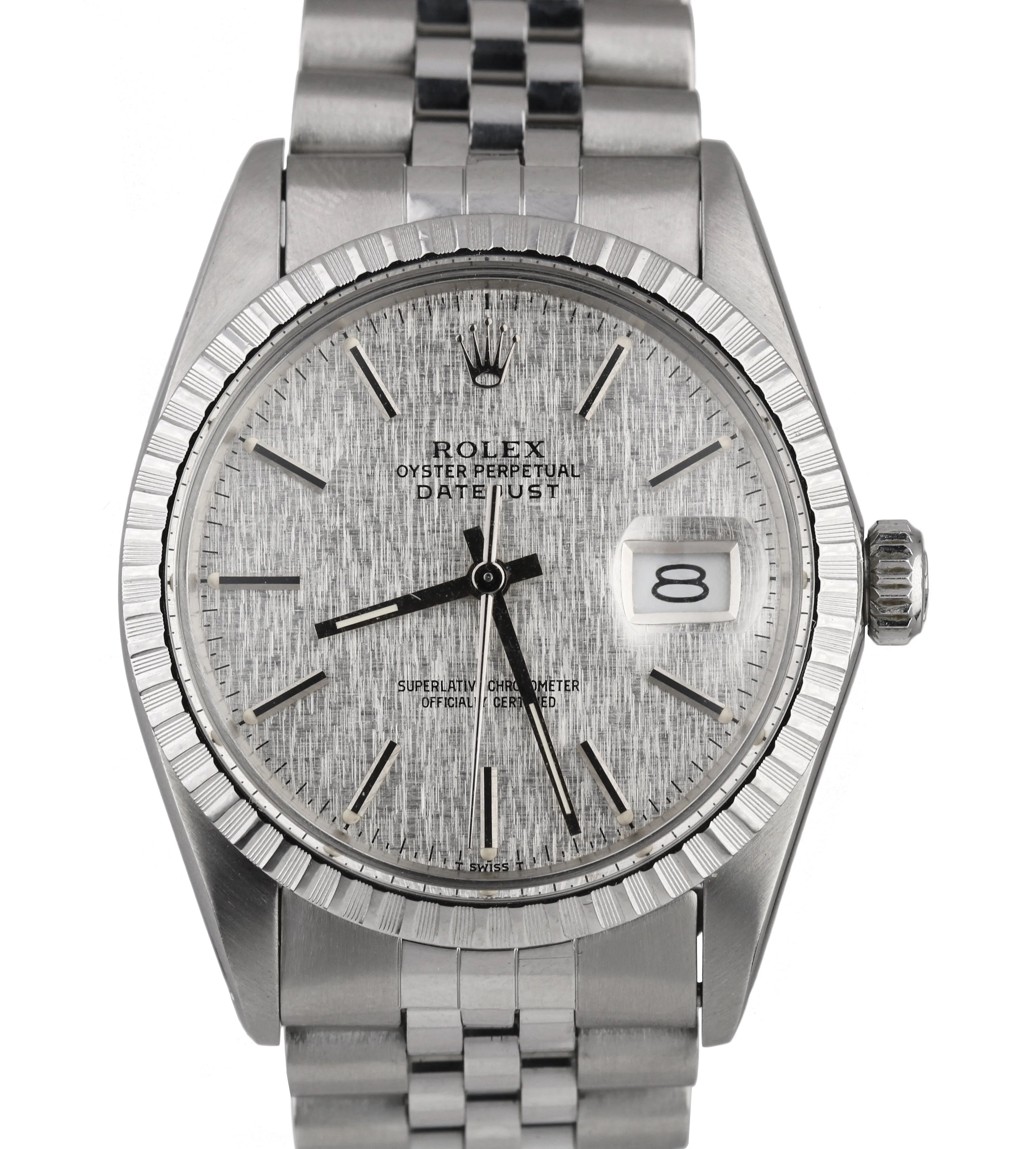 Rolex DateJust 36mm 16030 LINEN Stick Silver Stainless Steel Jubilee Watch
