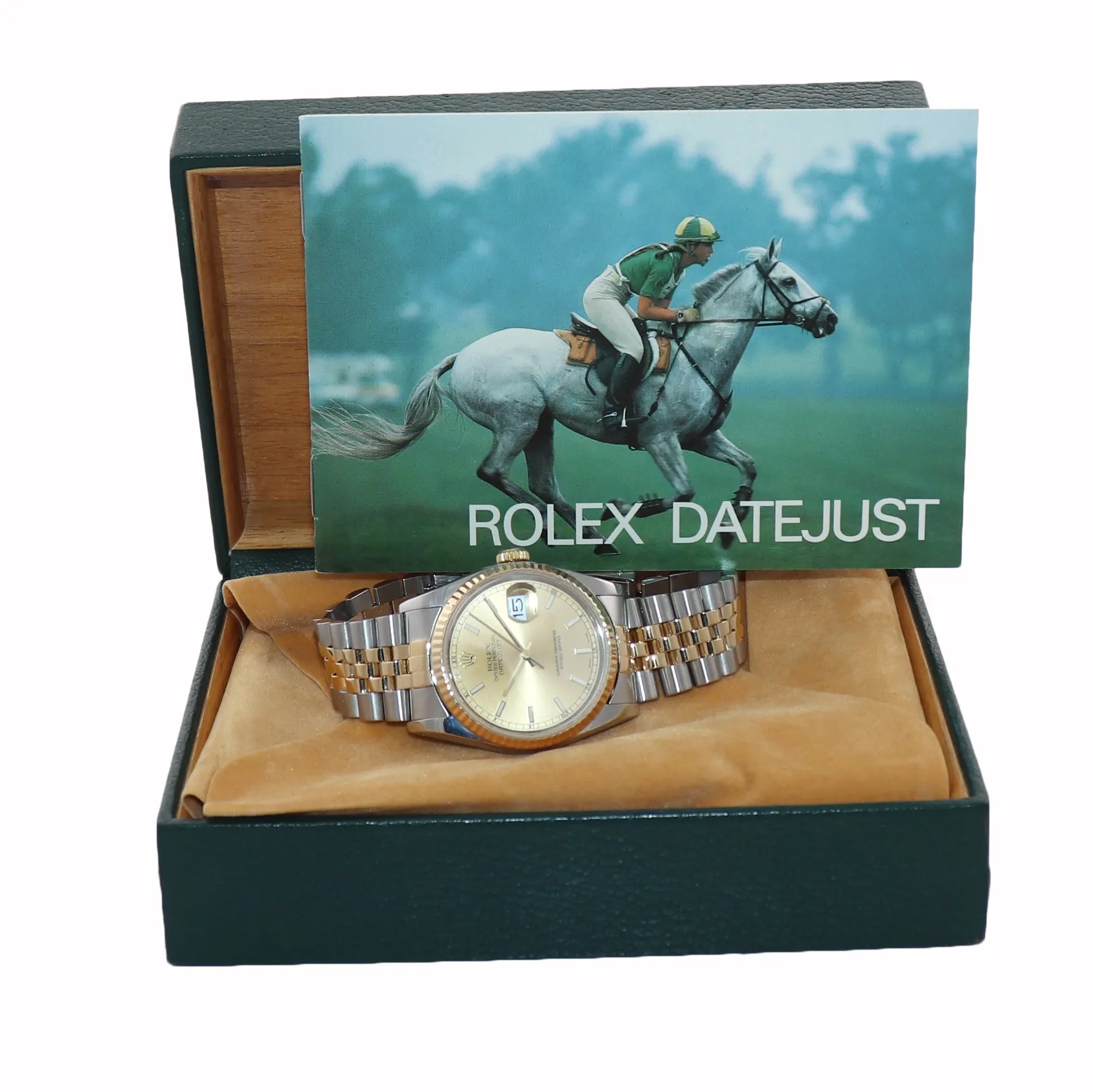 Rolex DateJust 36mm 16233 Two Tone 18k Gold Jubilee Champagne Stick Watch Box