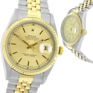 Rolex DateJust 36mm NO HOLES Two-Tone 18K Gold Champagne Jubilee Watch 16233