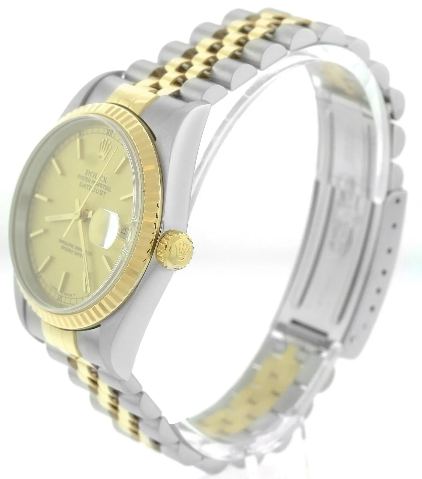 Rolex DateJust 36mm NO HOLES Two-Tone 18K Gold Champagne Jubilee Watch 16233