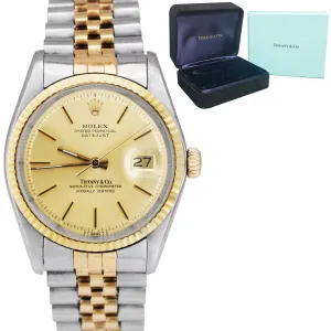 Rolex DateJust 36mm Tiffany & Co Dial Champagne Two-Tone Gold Jubilee Watch 1601
