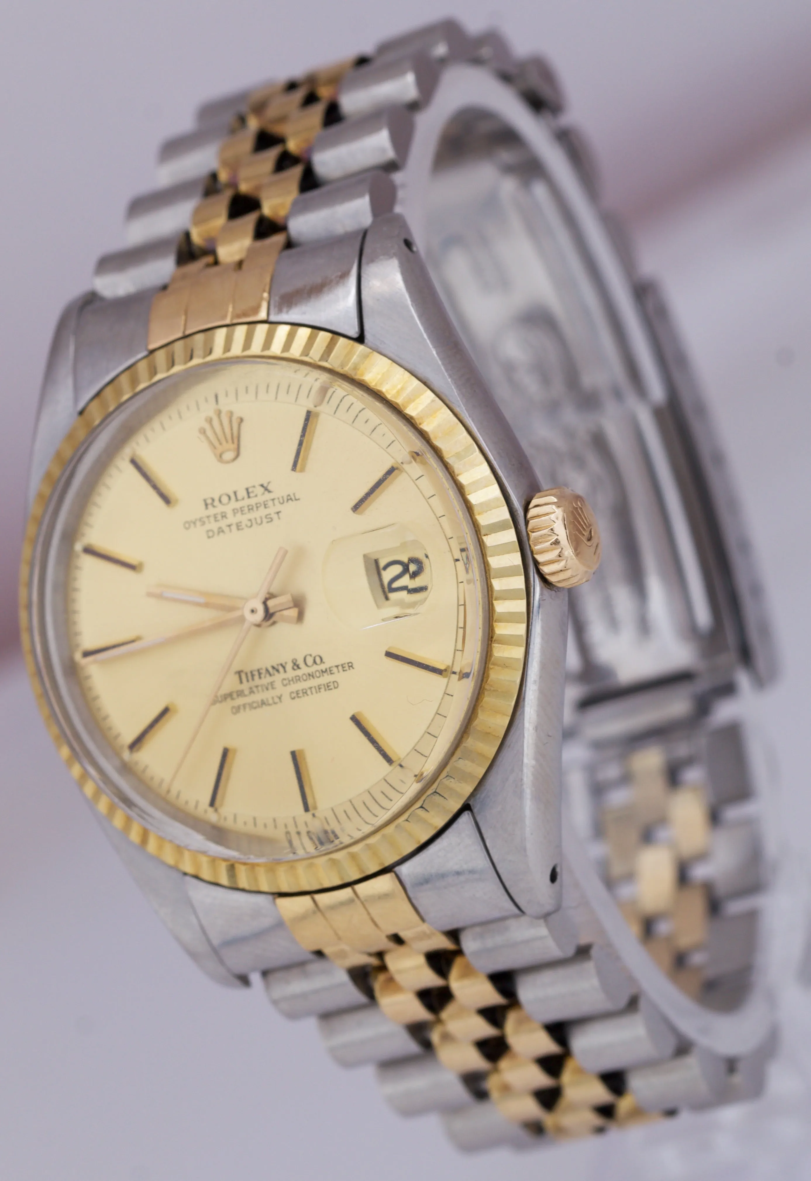 Rolex DateJust 36mm Tiffany & Co Dial Champagne Two-Tone Gold Jubilee Watch 1601