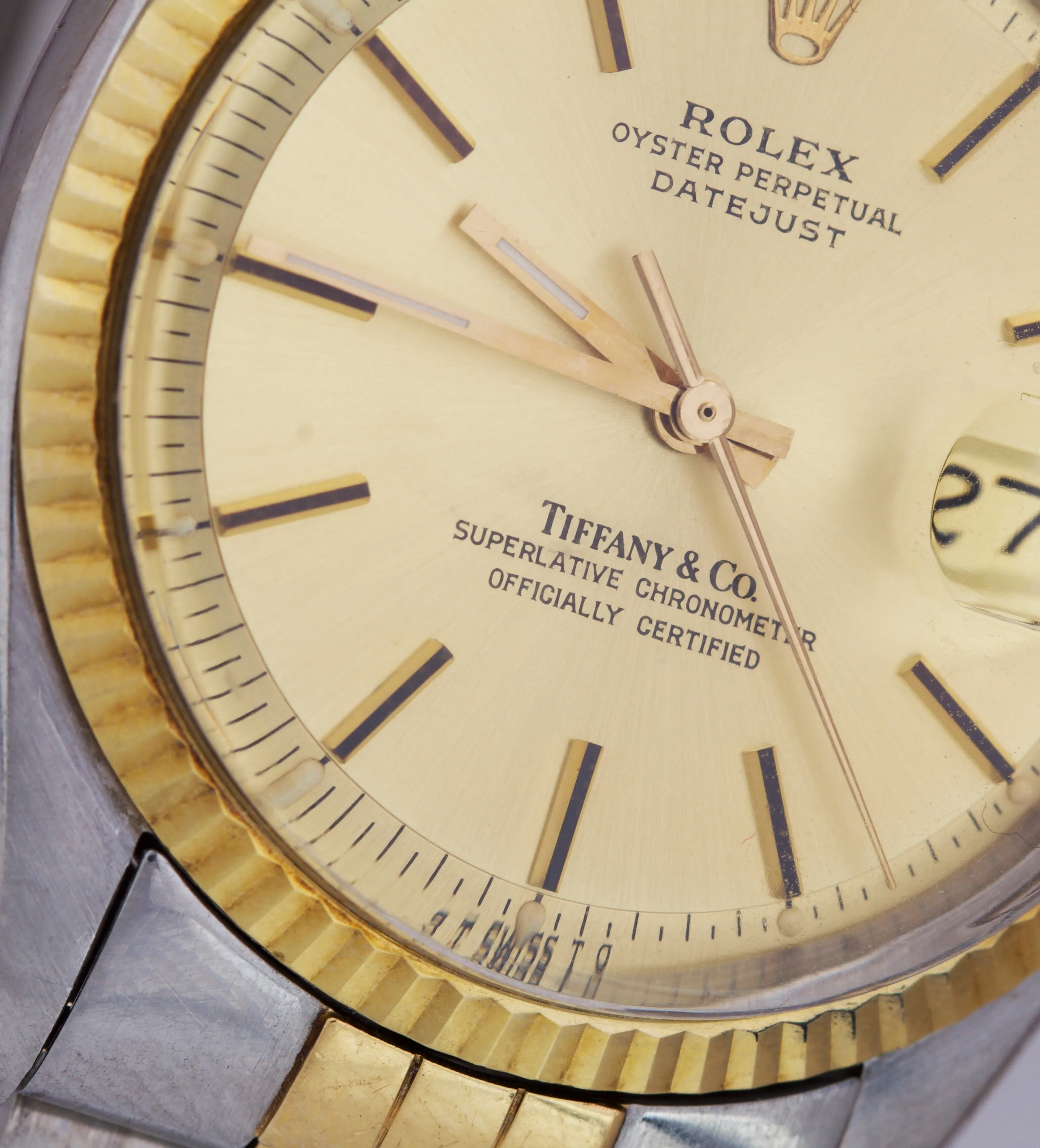 Rolex DateJust 36mm Tiffany & Co Dial Champagne Two-Tone Gold Jubilee Watch 1601