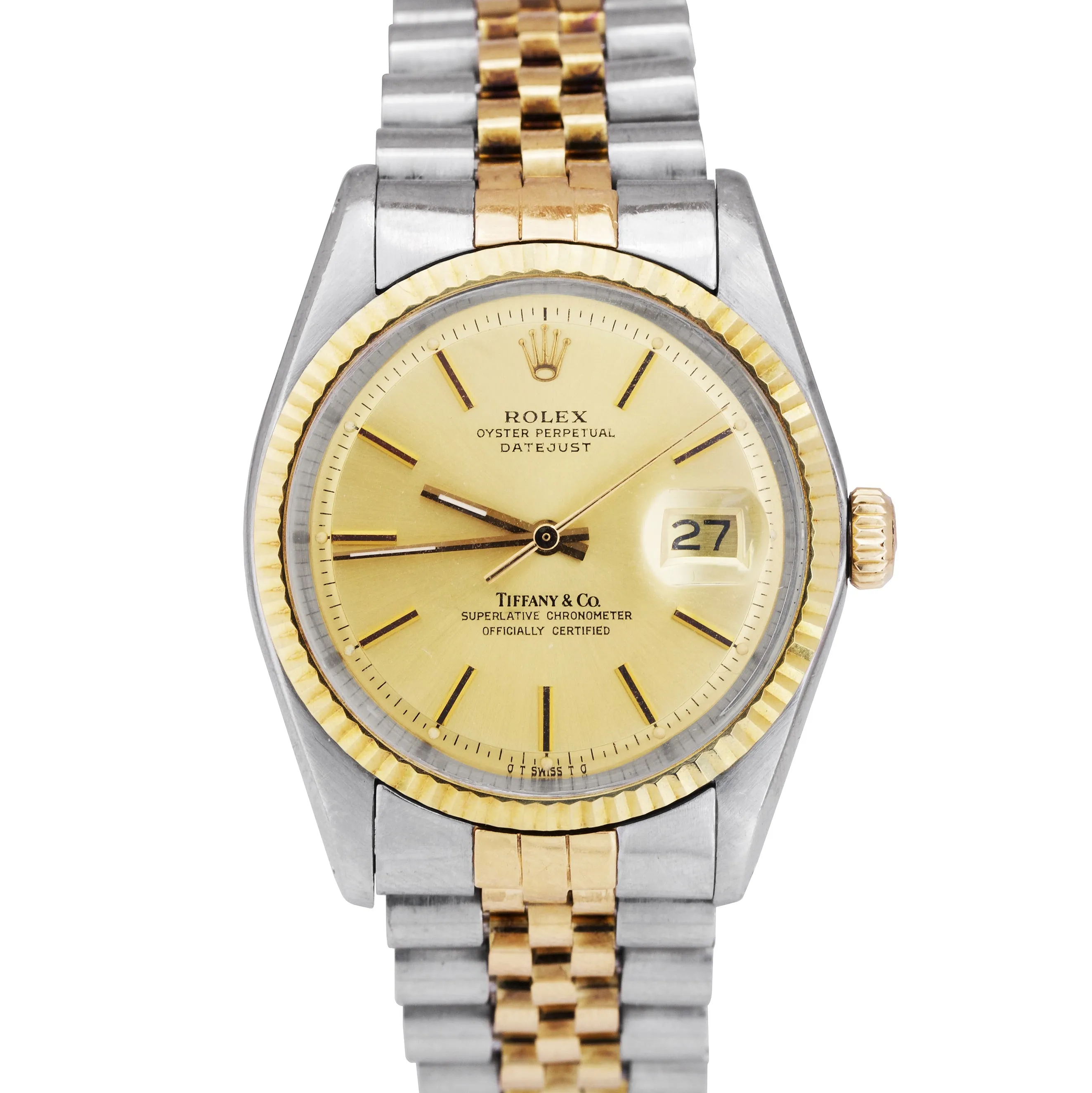 Rolex DateJust 36mm Tiffany & Co Dial Champagne Two-Tone Gold Jubilee Watch 1601