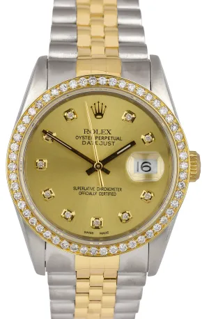 Rolex DateJust 36mm Two-Tone Diamond Champagne Stainless Jubilee Watch 16233