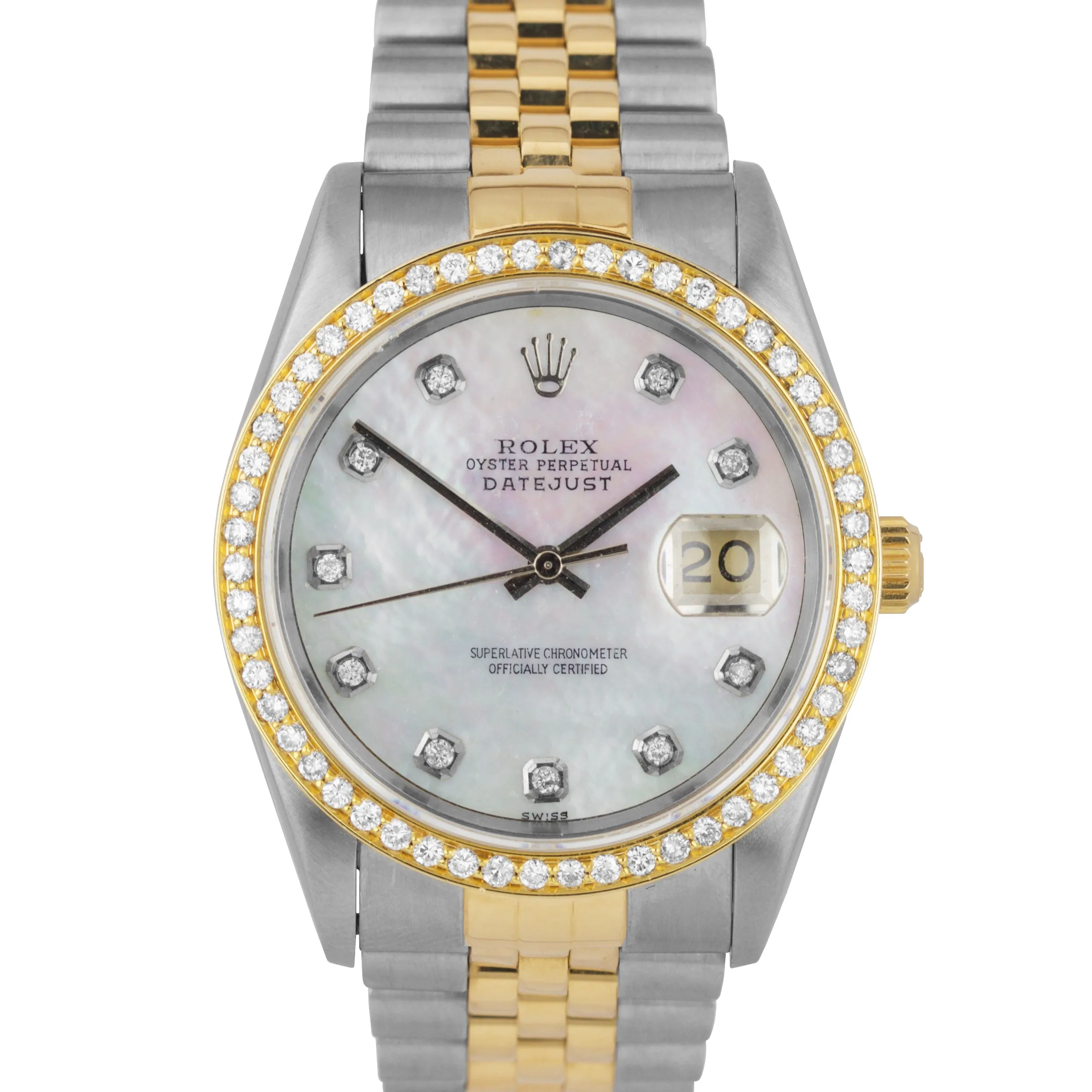 Rolex DateJust 36mm Two-Tone Stainless Gold Jubilee Diamond MOP Date Watch 16233