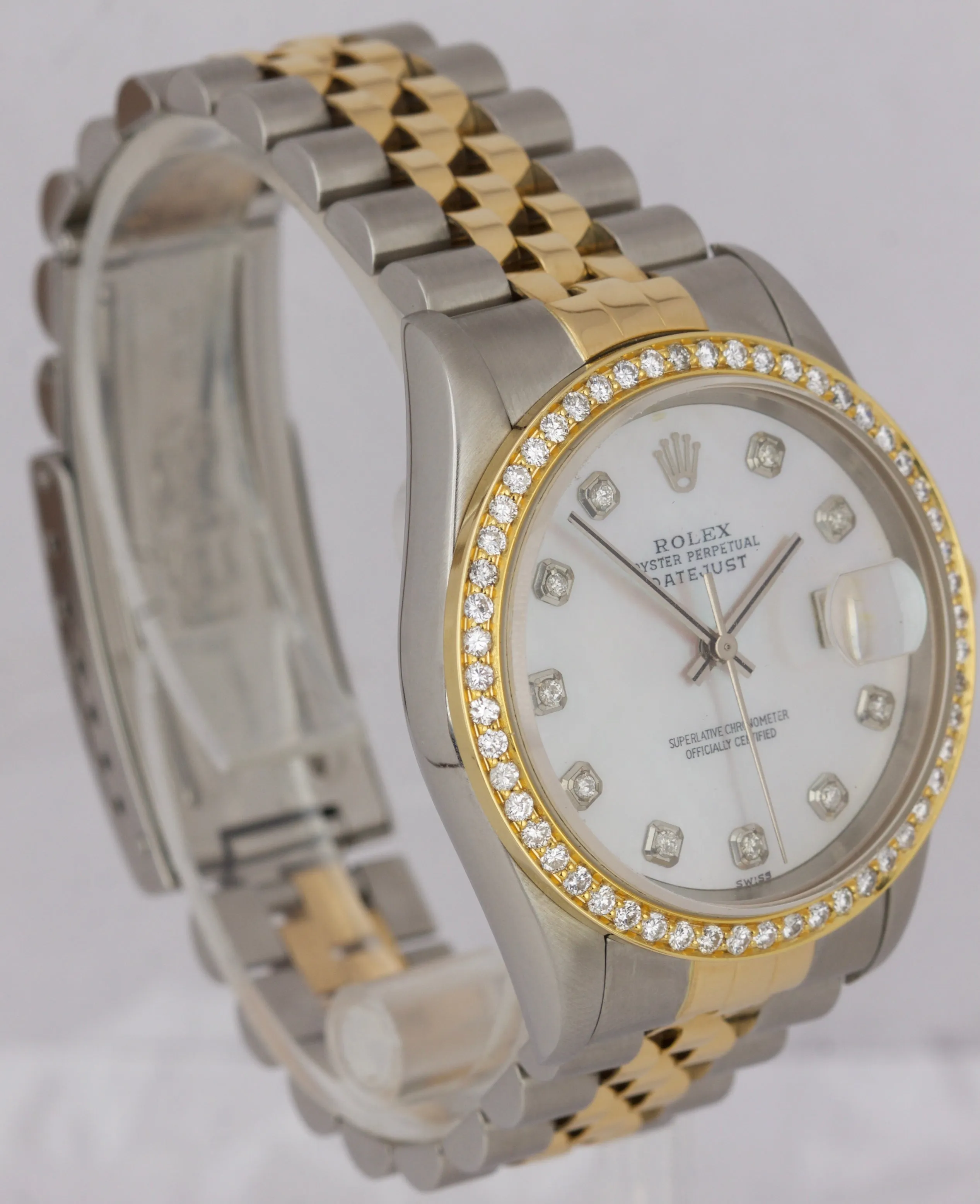 Rolex DateJust 36mm Two-Tone Stainless Gold Jubilee Diamond MOP Date Watch 16233