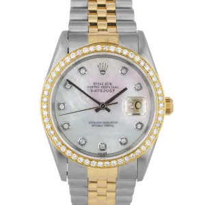 Rolex DateJust 36mm Two-Tone Stainless Gold Jubilee Diamond MOP Date Watch 16233