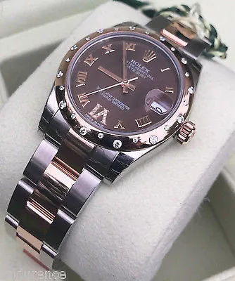 ROLEX DATEJUST LADIES MIDSIZE TWO TONE DIAMOND DOMED BEZEL CHOCOLATE DIAL 178341
