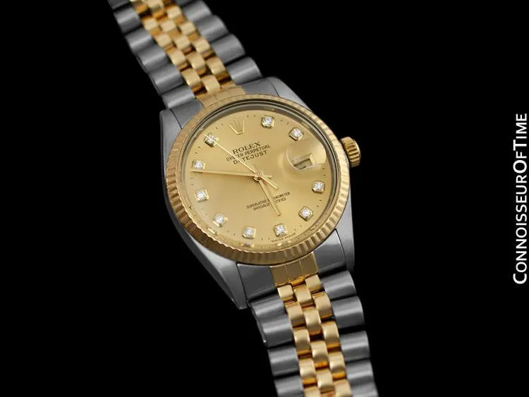 Rolex Datejust Mens 2-Tone Quick Set Watch - Champagne Diamond Dial - Stainless Steel & 18K Gold