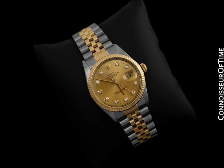 Rolex Datejust Mens 2-Tone Quick Set Watch - Champagne Diamond Dial - Stainless Steel & 18K Gold