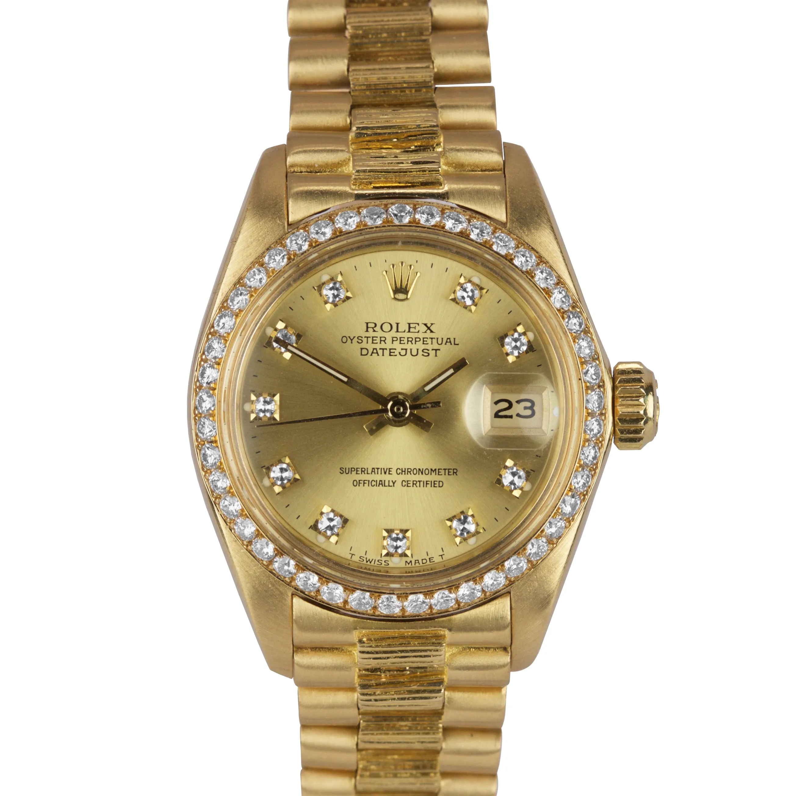 Rolex DateJust President Diamond Champagne 26mm Bark 18K Yellow Gold Watch 6927