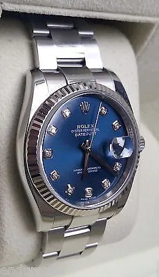 ROLEX DATEJUST STEEL MODEL 116234 BLUE DIAMOND DIAL 18K WHITE GOLD BEZEL