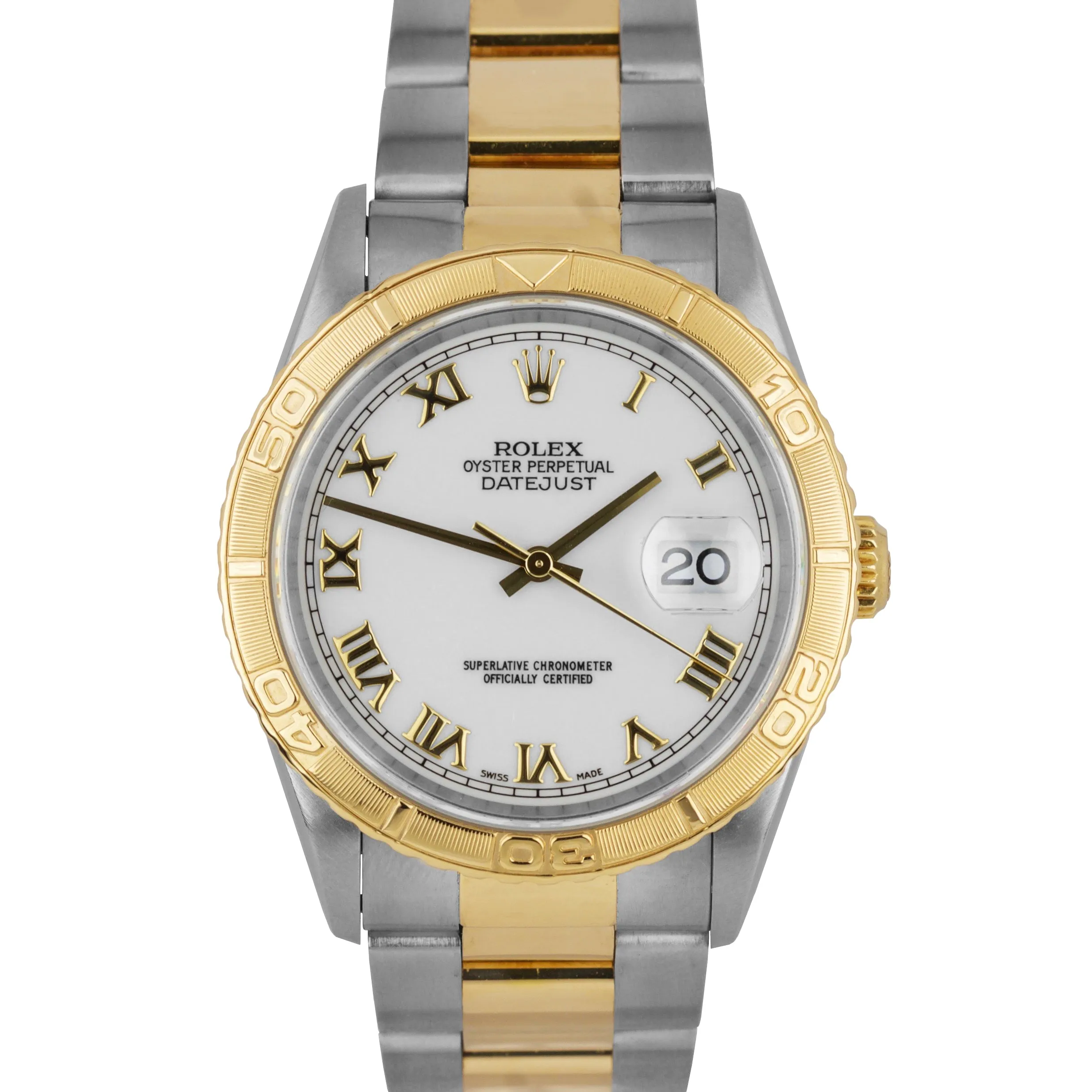 Rolex DateJust Turn-O-Graph Thunderbird Two-Tone White Roman Oyster Watch 16263