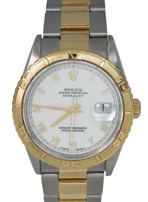 Rolex DateJust Turn-O-Graph Thunderbird Two-Tone White Roman Oyster Watch 16263