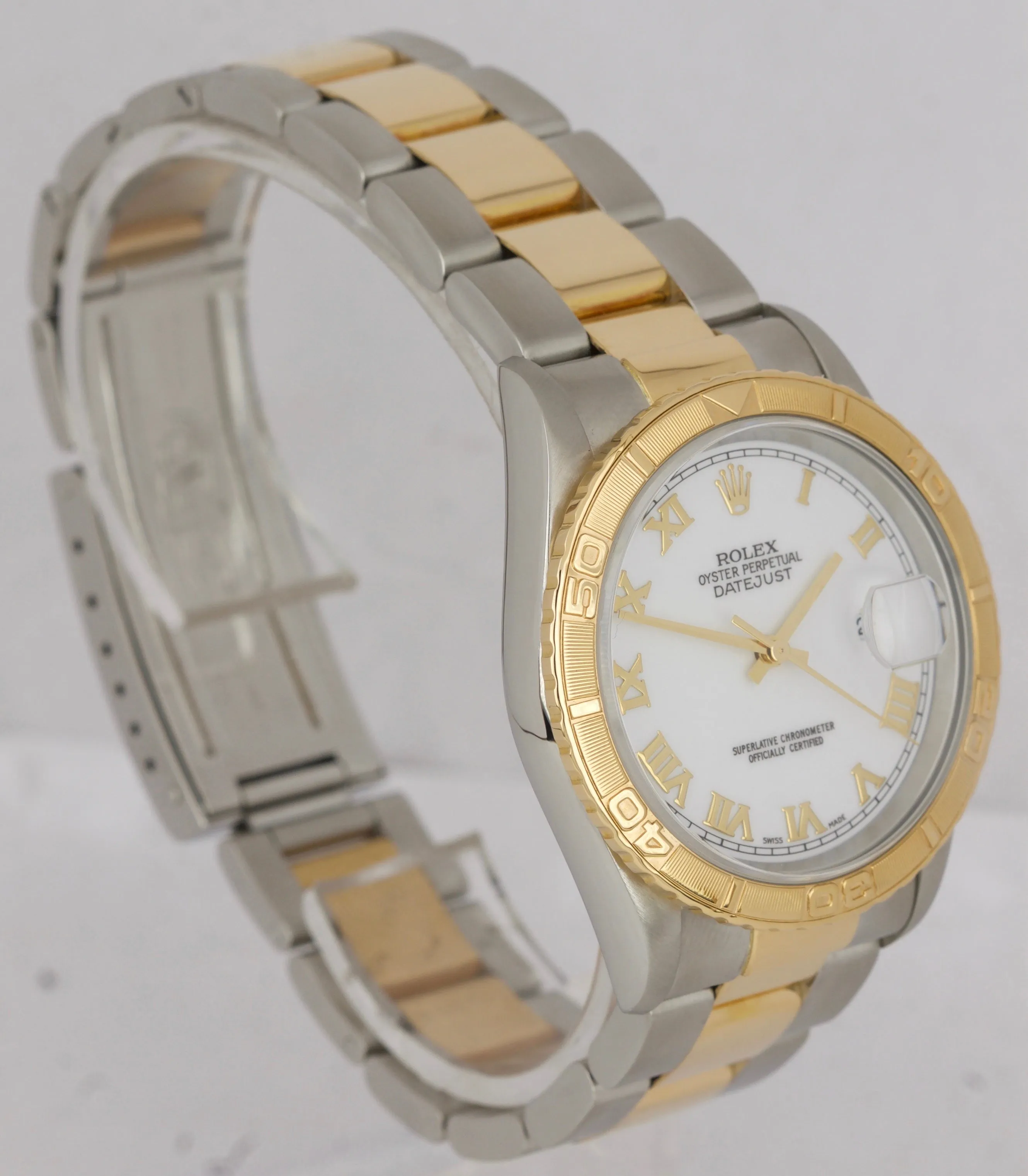 Rolex DateJust Turn-O-Graph Thunderbird Two-Tone White Roman Oyster Watch 16263