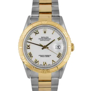 Rolex DateJust Turn-O-Graph Thunderbird Two-Tone White Roman Oyster Watch 16263